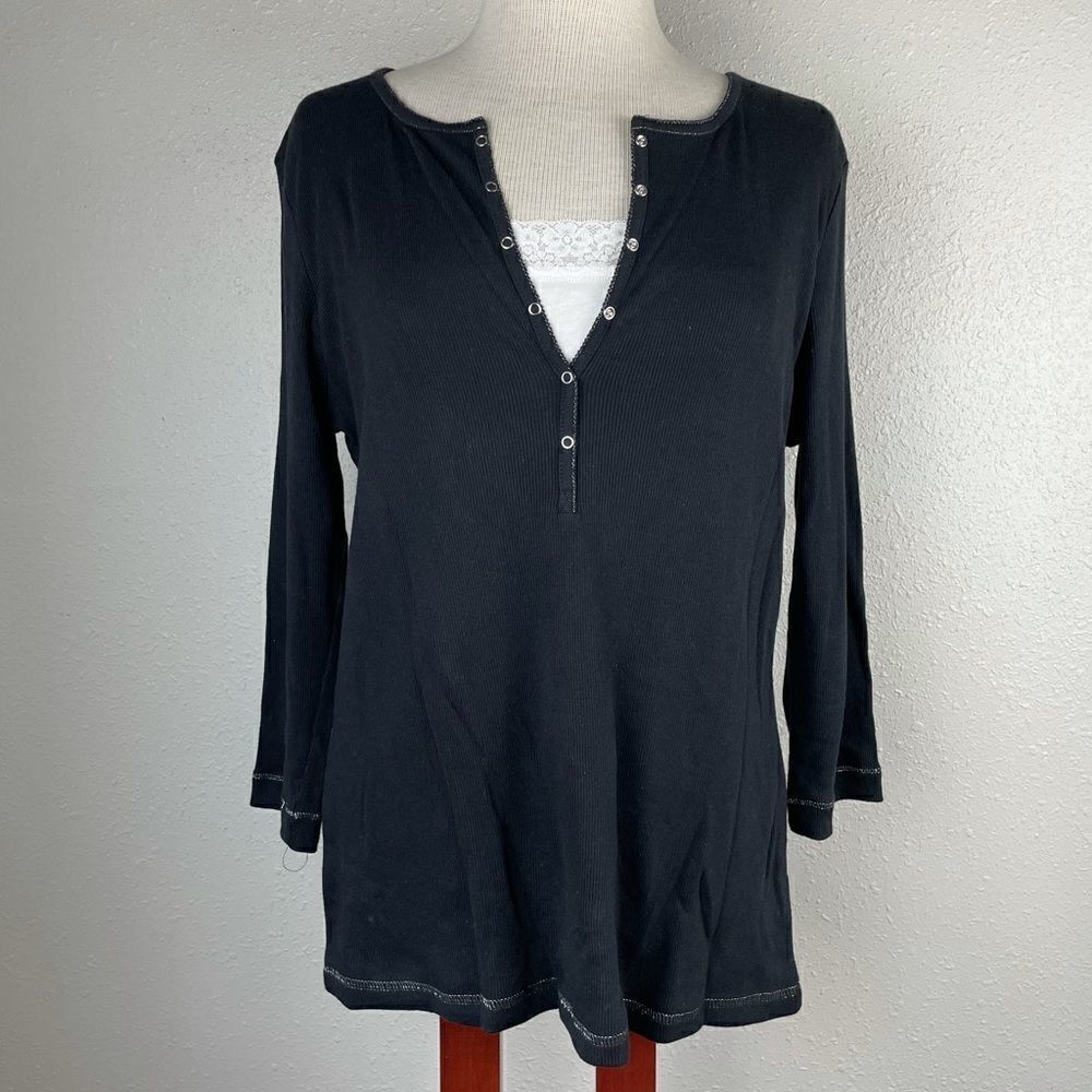 Style & Co. Half Button Down Sweater Top Size L EUC